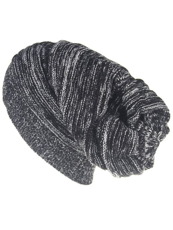 Colormix extérieur motif rayé épaissir Bonnet bonnet tricoté - Noir 
