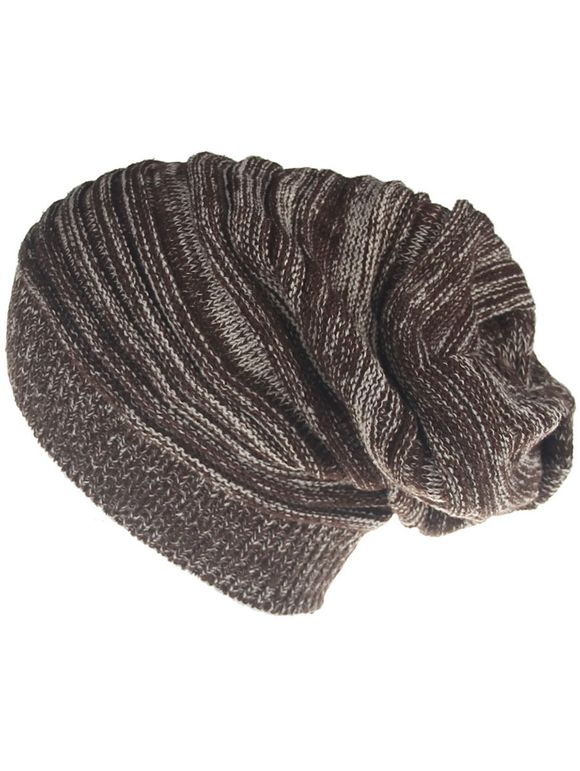 Colormix extérieur motif rayé épaissir Bonnet bonnet tricoté - café 