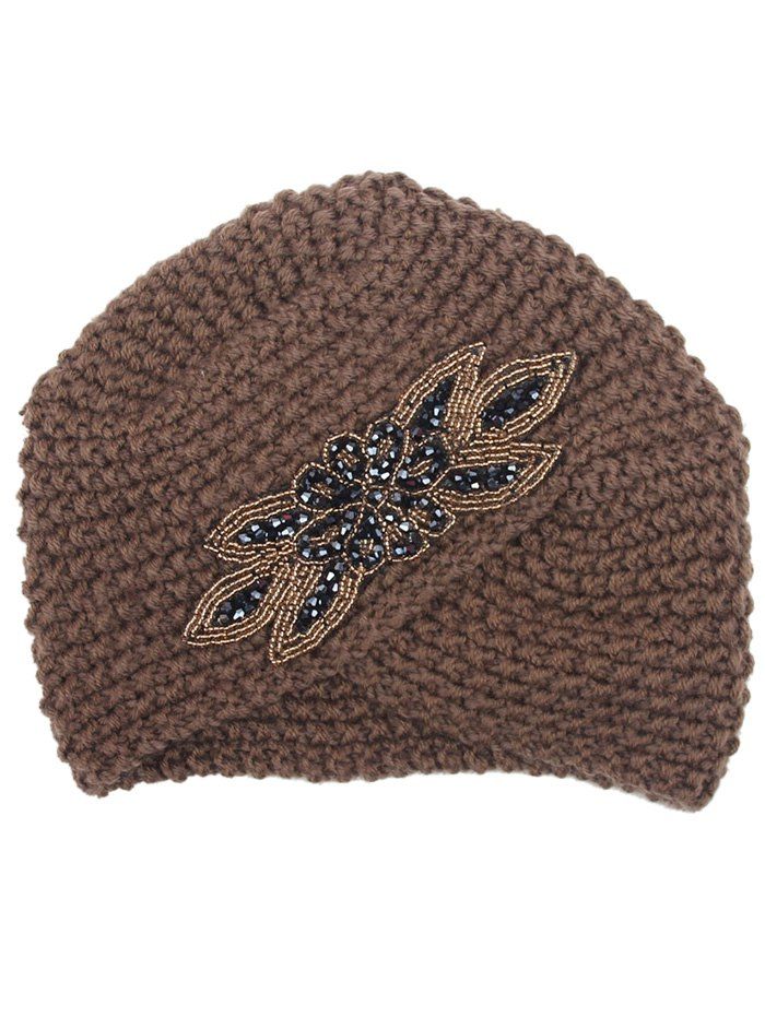 

Vintage Artifical Gem Decorated Overlapping Knitted Beanie Hat, Khaki