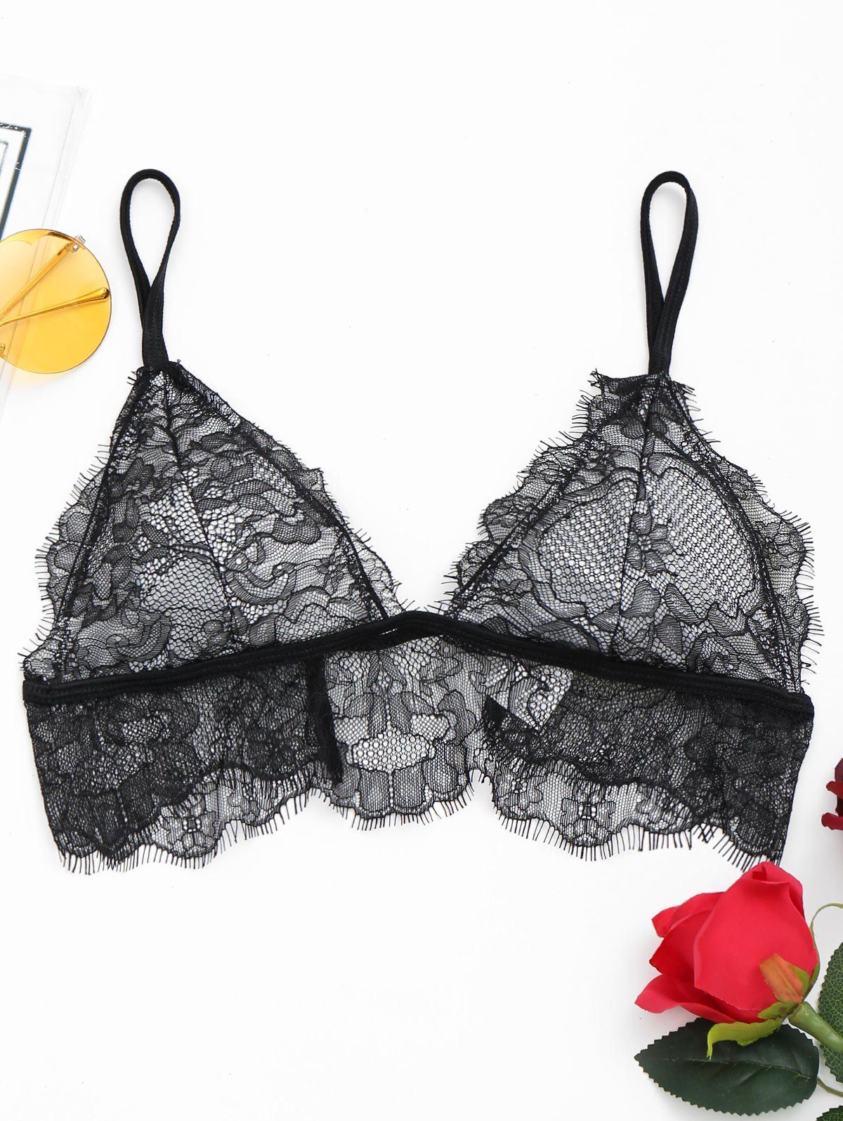 

Sheer Eyelash Lace Bralette Top, Black
