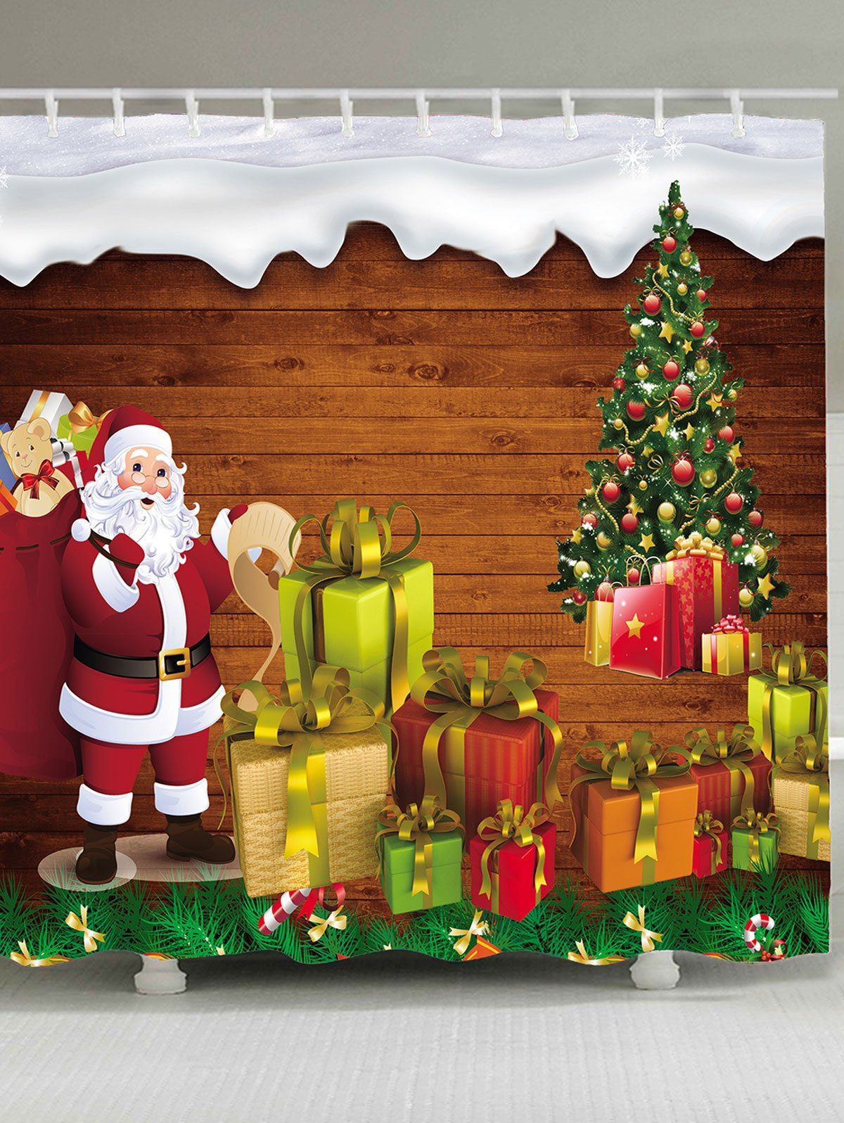 

Santa Claus and Gifts Printed Waterproof Shower Curtain, Colormix