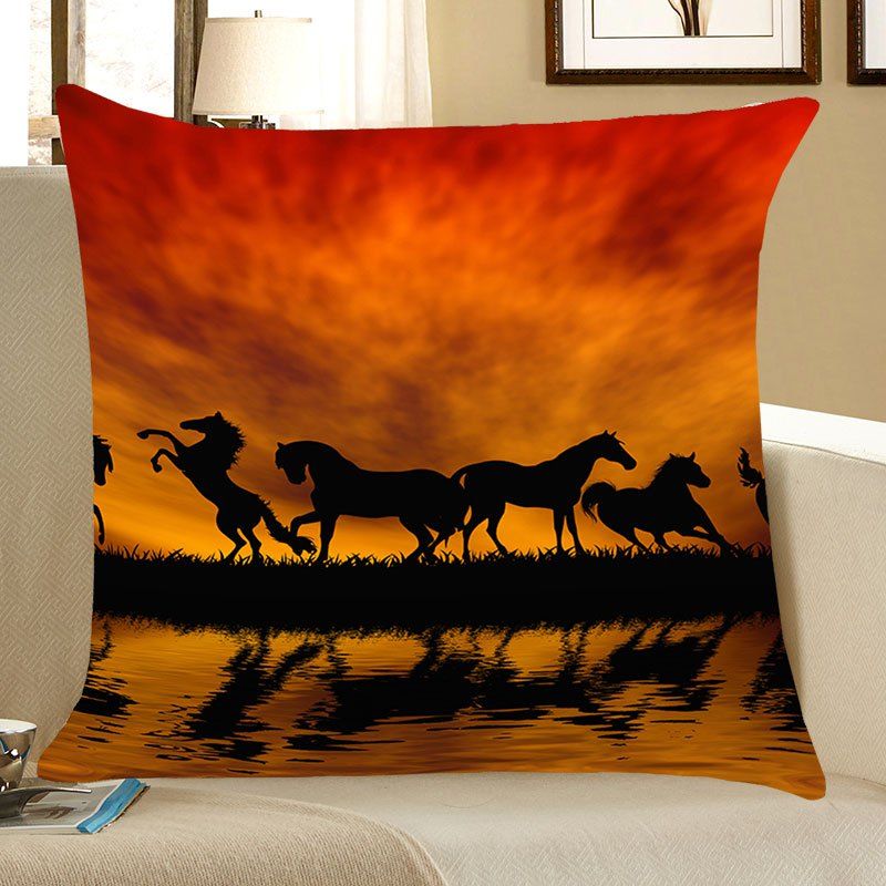 

Sunset Running Horses Printed Throw Pillow Case, Pearl kumquat
