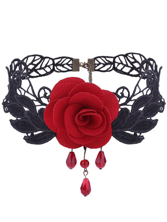 Collier Ras-de-Cou Motif Feuille et Fleur Style Gothique - Rouge 