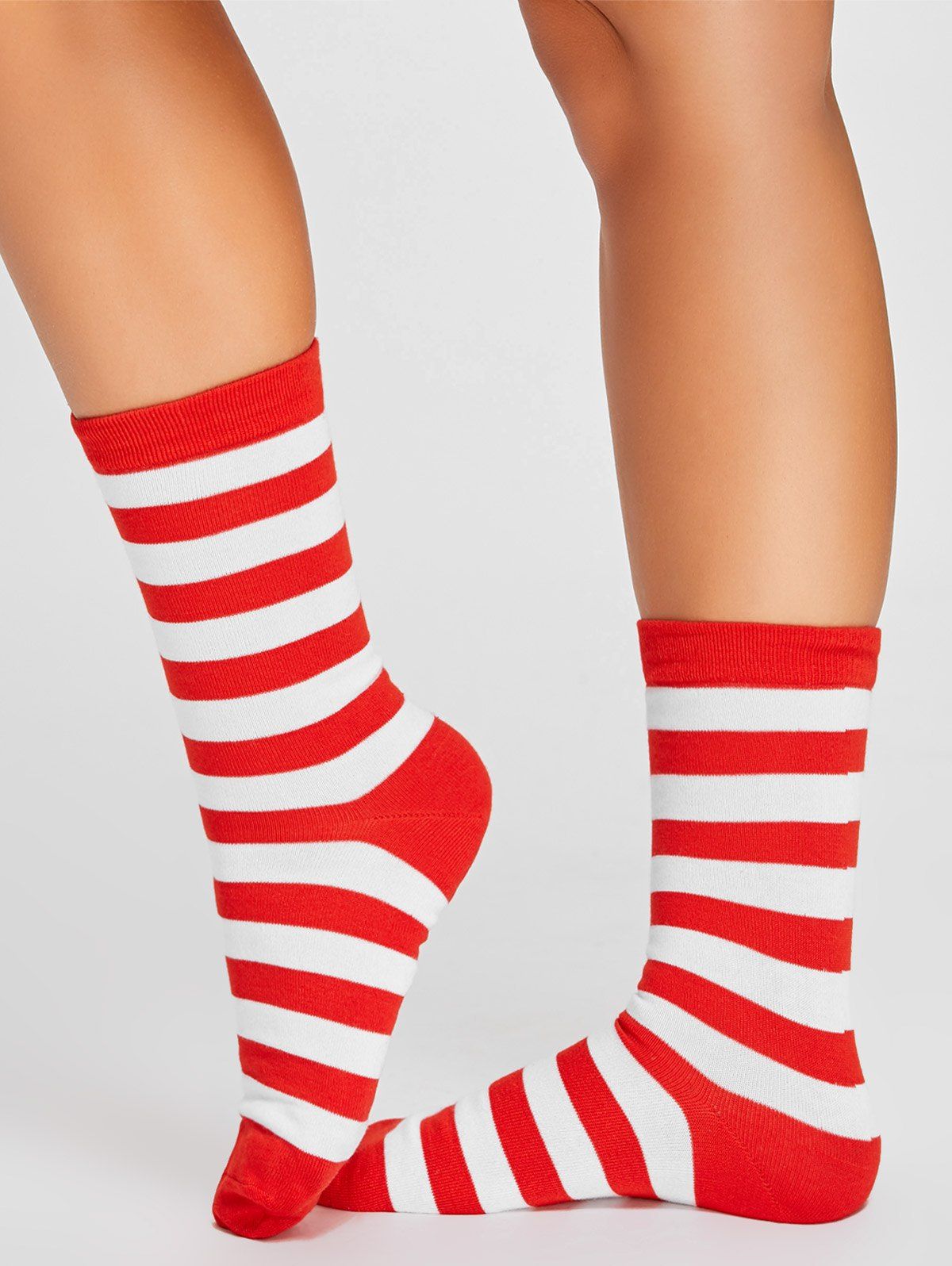 

Pair of Striped Pattern Color SpliceTube Socks, Red with white