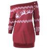 Sweatshirt de Noël avec Col en Biais Motif Zigzag Cerf Grande Taille - Rouge 2XL