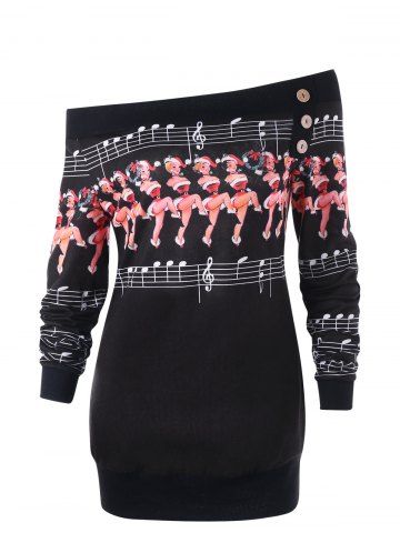 Sweatshirt Tunique Épaules Dénudées Imprimé Danseuses