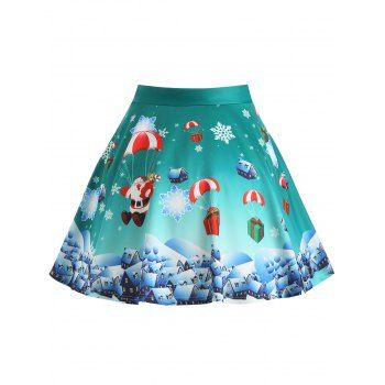 

Christmas Santa Claus Gift Print Plus Size Skirt, Green