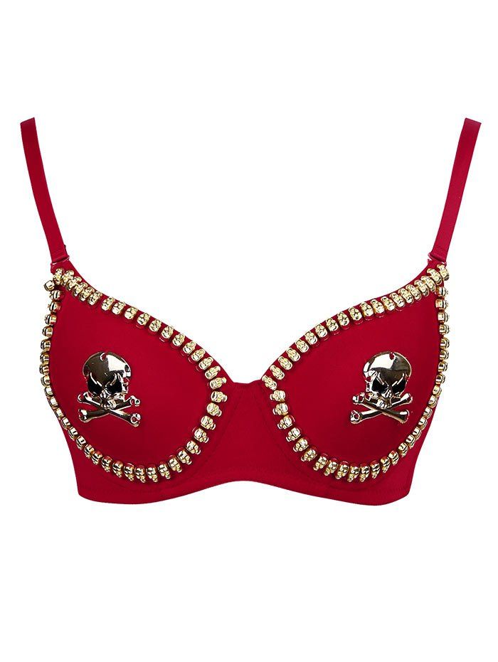 

Lingerie Skulls Studded Rivet Bra, Red