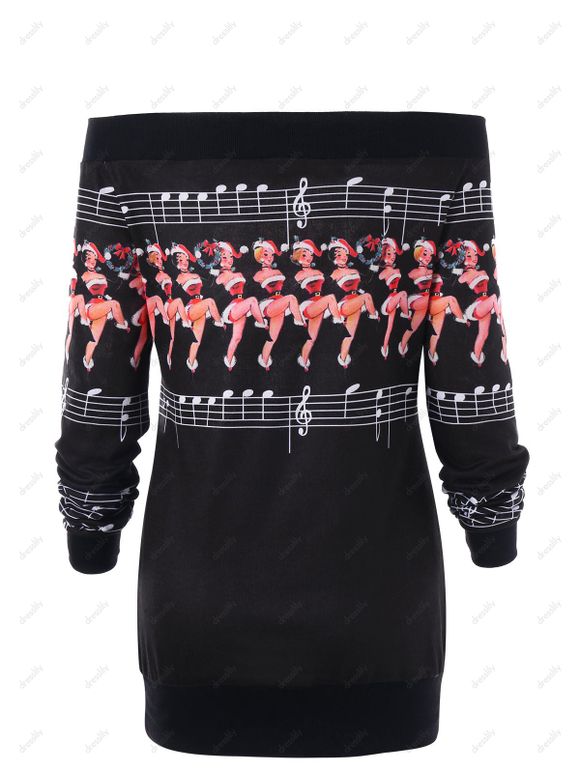 Sweatshirt Tunique Épaules Dénudées Imprimé Danseuses - Noir XL