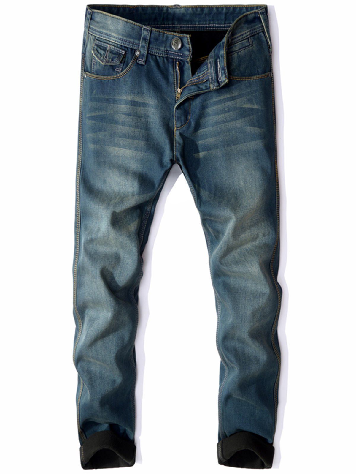 

Zipper Fly Flocking Denim Pants, Blue