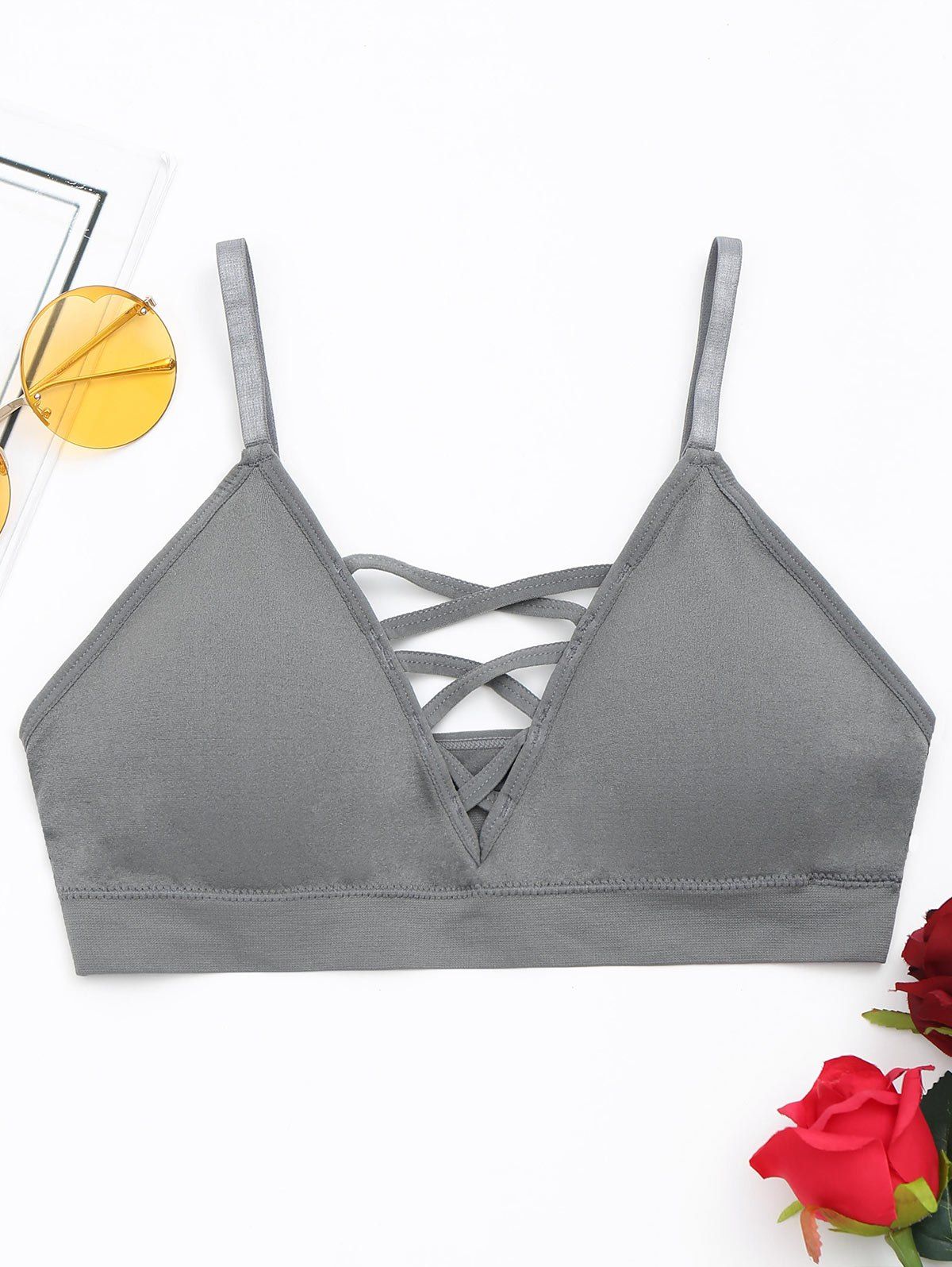 

Criss Cross Bra with Padding, Gray