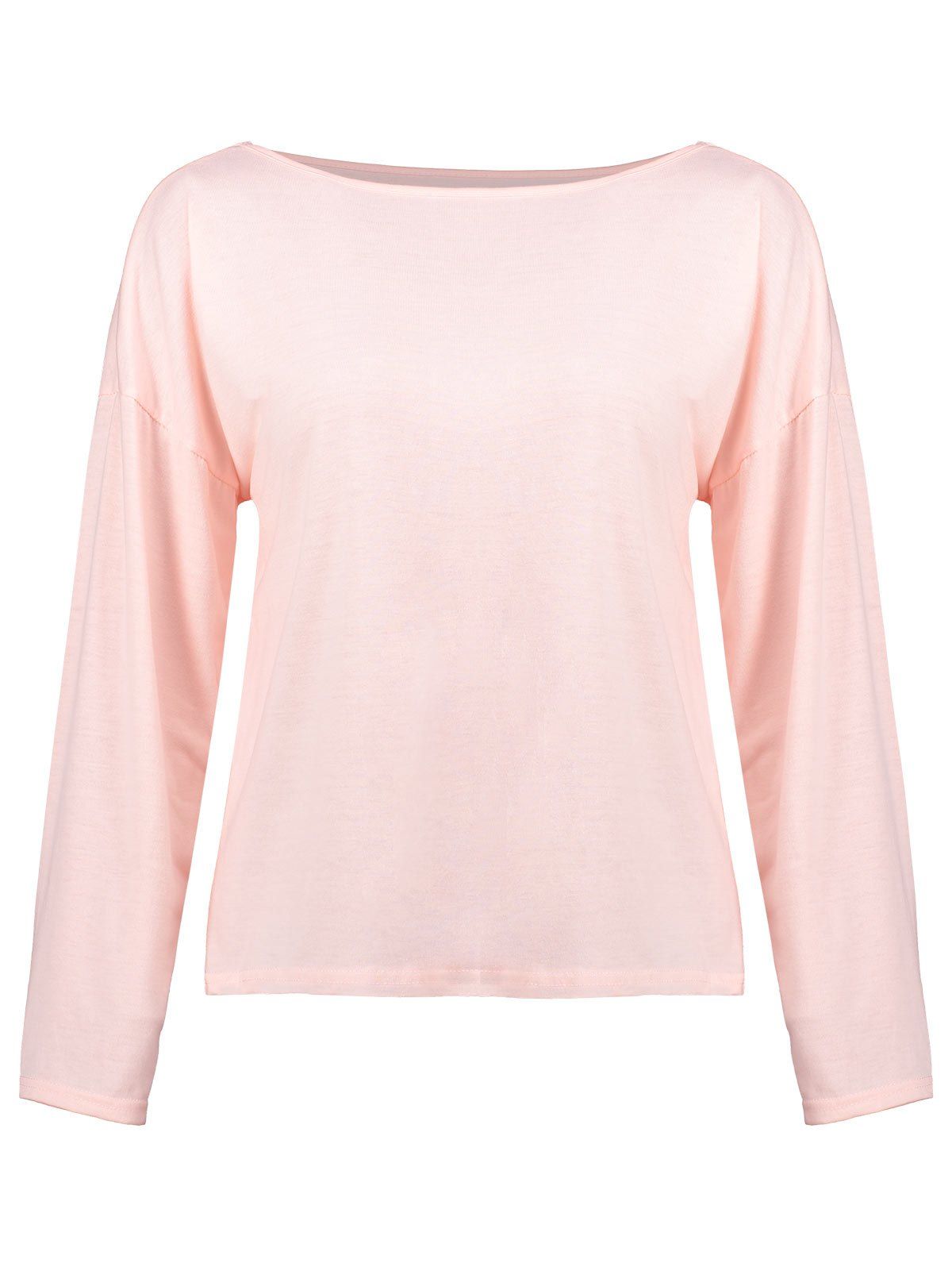 

Drop Shoulder Long Sleeve Criss Cross T-shirt, Pink