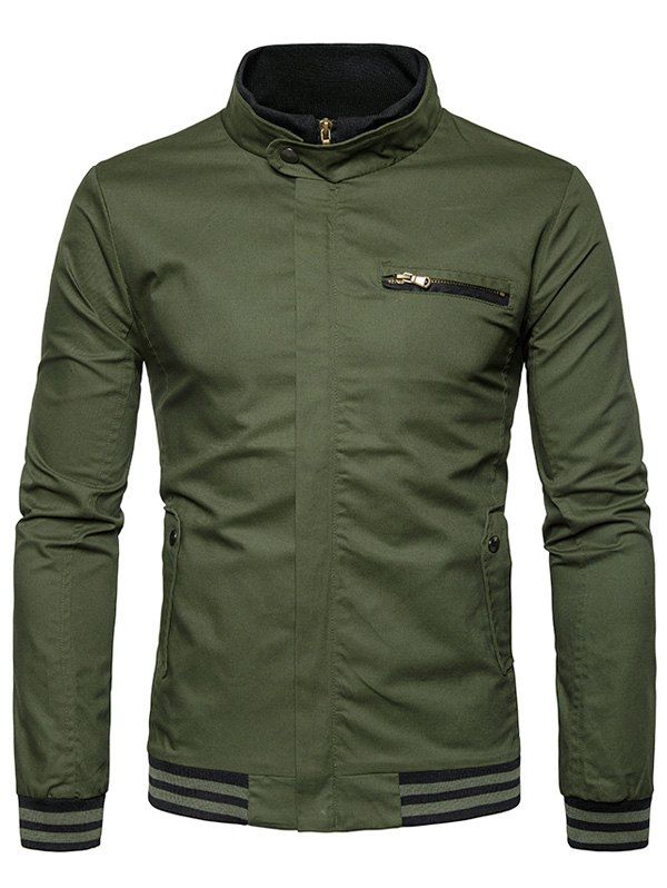 

Zip Up Stripe Rib Panel Jacket, Army green