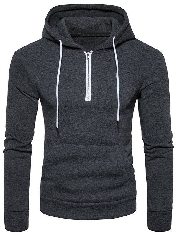 

Pouch Pocket Half Zip Fleece Pullover Hoodie, Deep gray