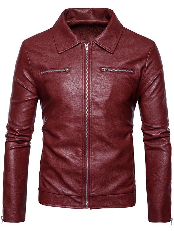 

Zip Up PU Leather Jacket, Red