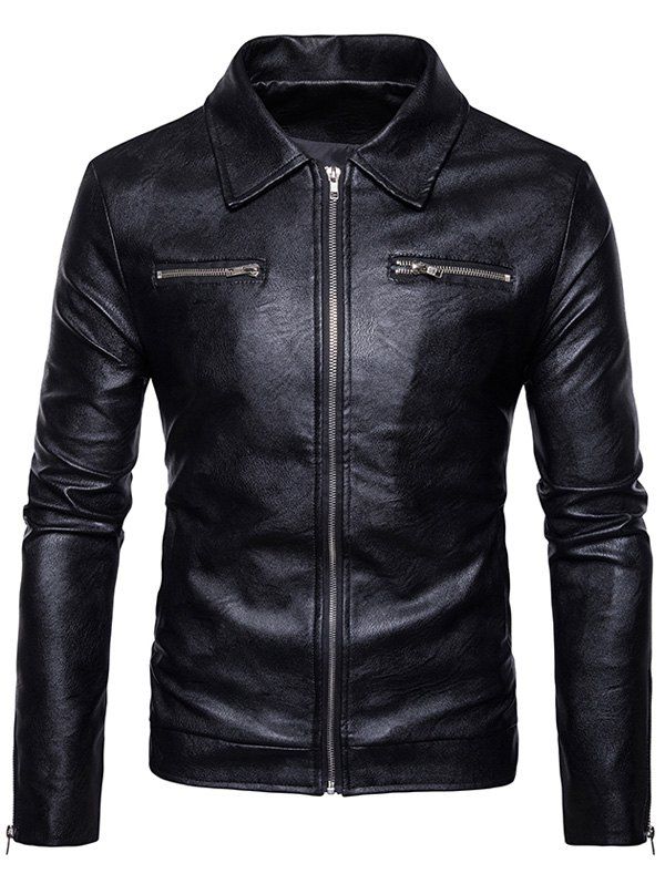 

Zip Up PU Leather Jacket, Black