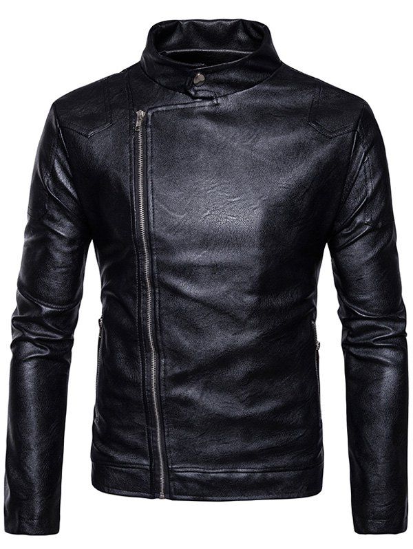 

Faux Leather Panel Design Zip Up Jacket, Black