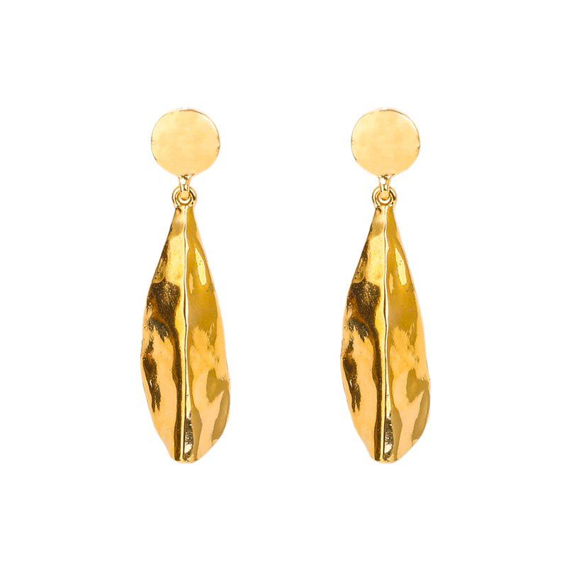 

Metal Circle Disc Leaf Earrings, Golden