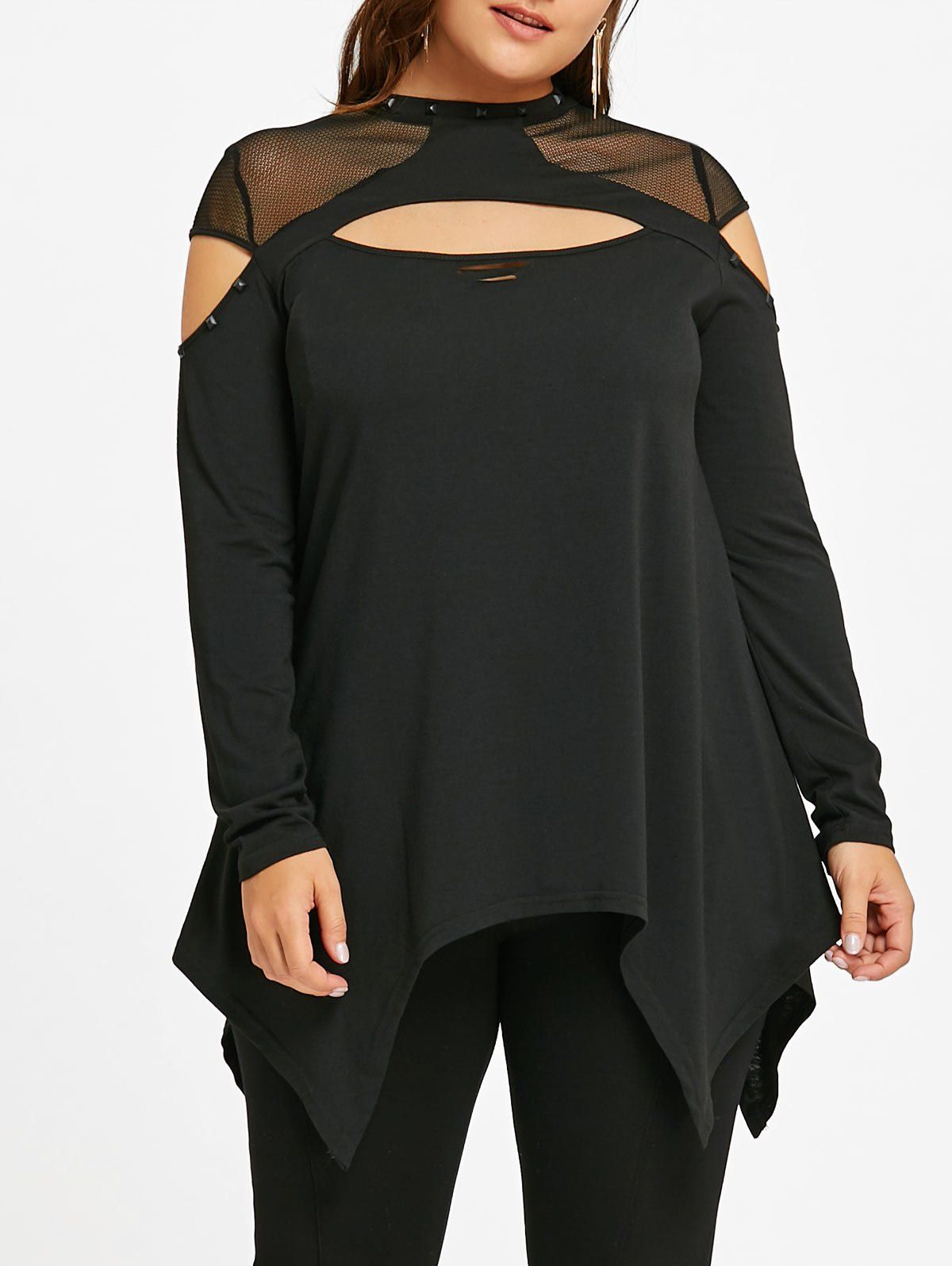

Plus Size Cutout Mesh Insert Top, Black