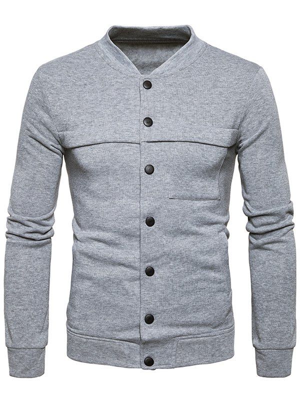 

Panel Button Up Fleece Jacket, Light gray
