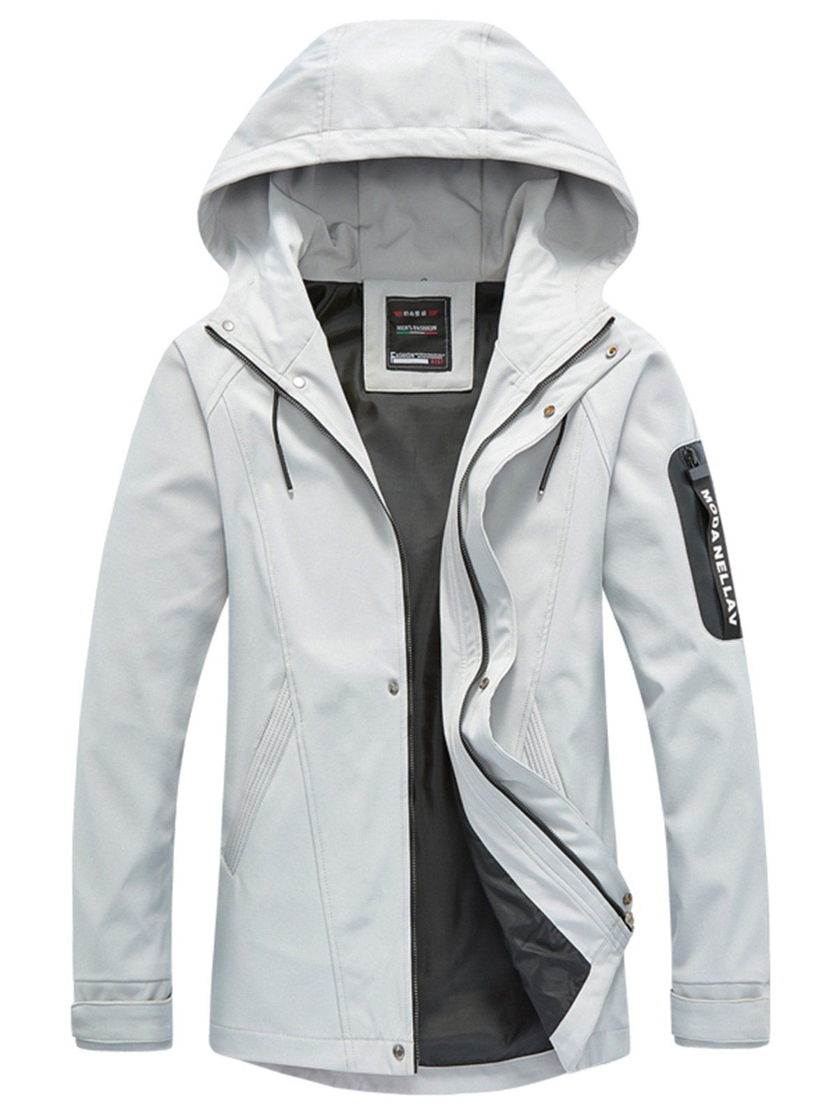 [17% OFF] 2021 Zip Up Arm Pocket Hooded Jacket In WHITE | DressLily