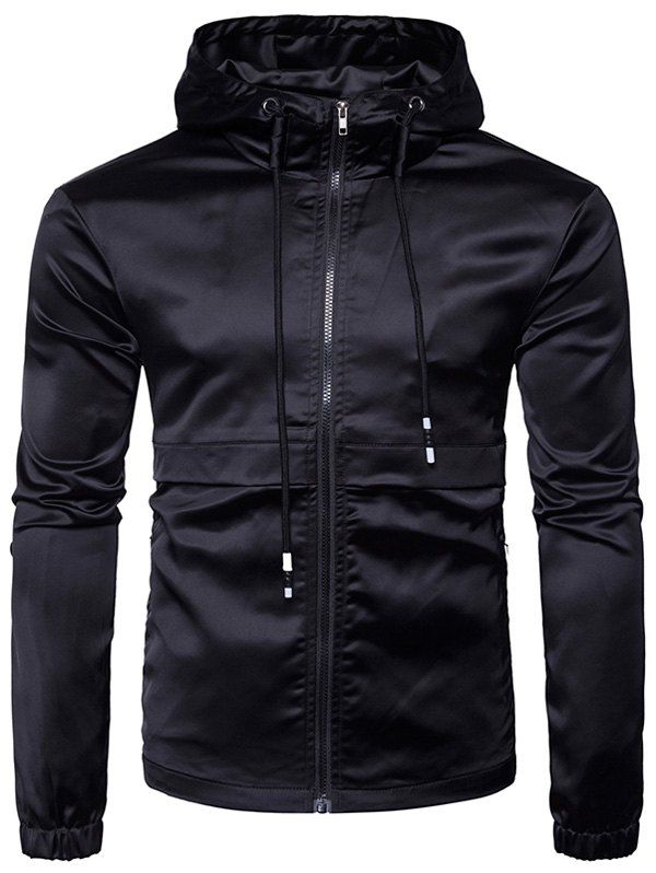 

Zip Up Panel Design Windbreaker Jacket, Black