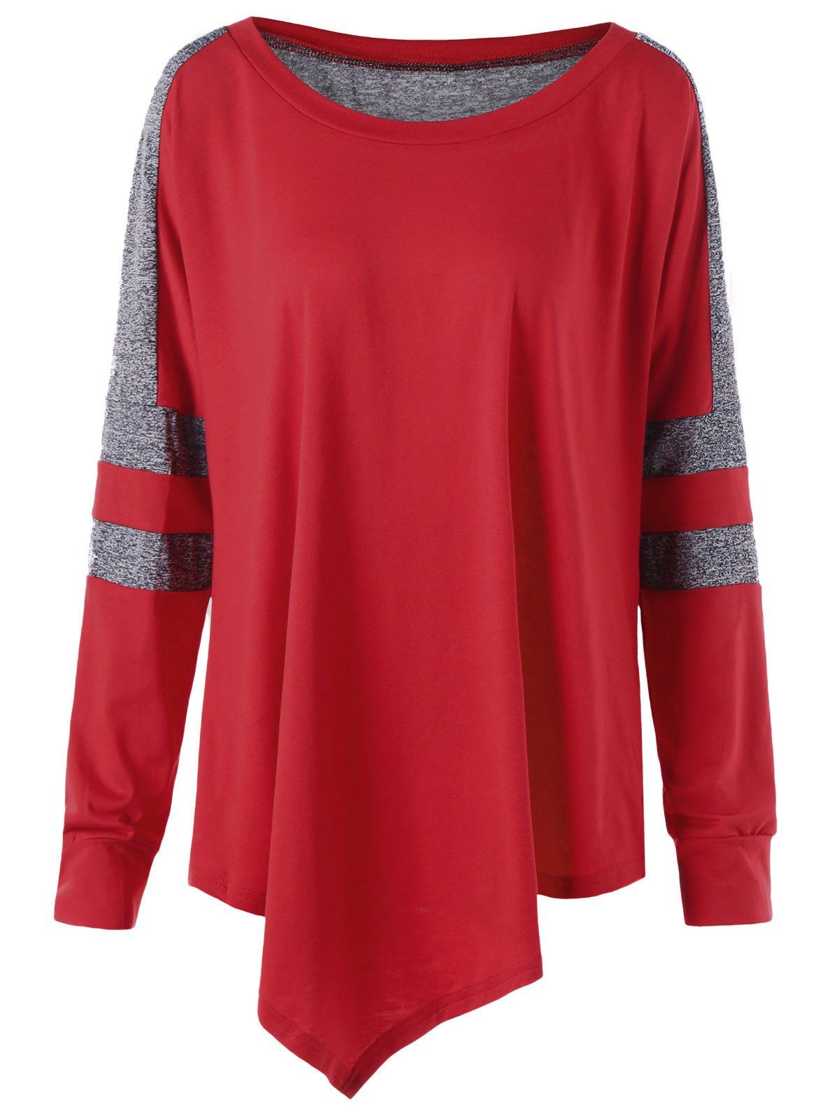 

Plus Size Asymmetric Long Sleeve Pullover Sweatshirt, Red