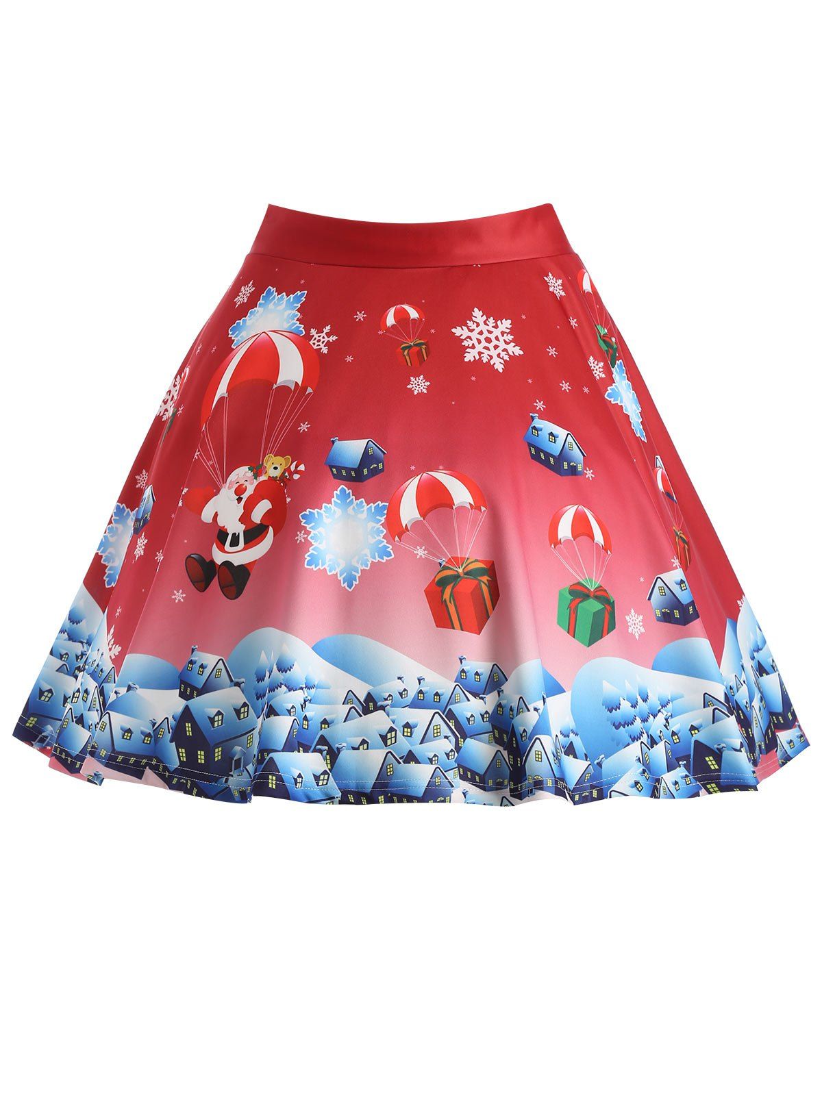 

Christmas Santa Claus Gift Print Plus Size Skirt, Red