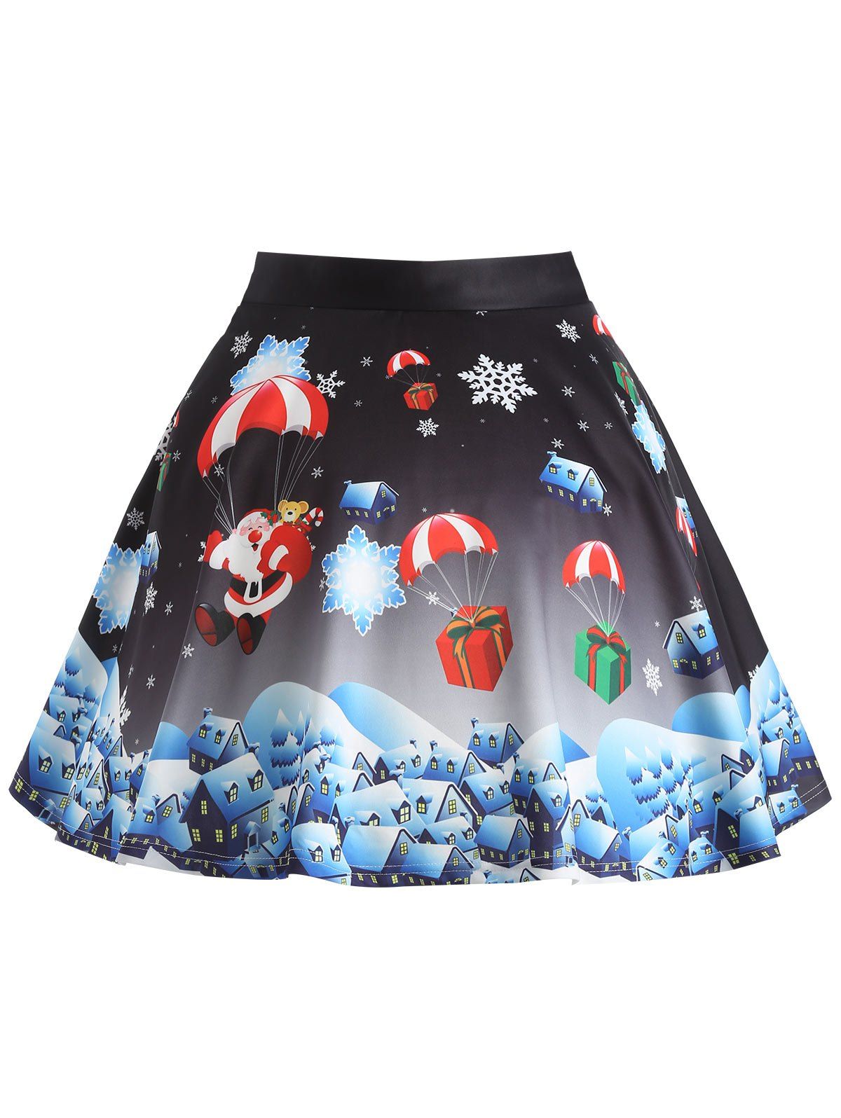 

Christmas Santa Claus Gift Print Plus Size Skirt, Black