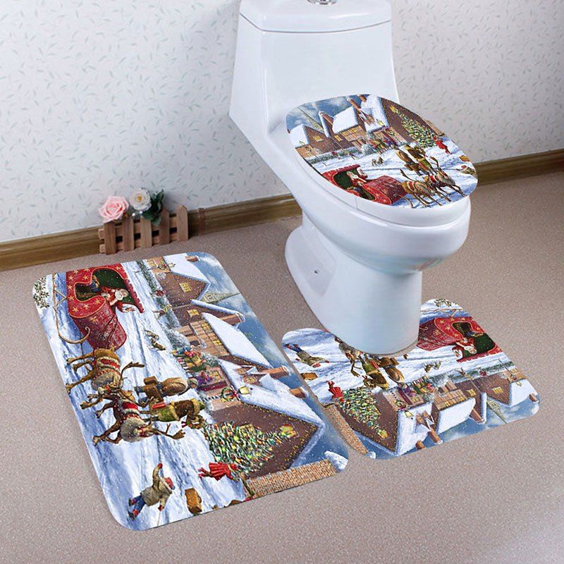 

Christmas House Printed Nonslip 3Pcs Bathroom Mats Set, Colorful