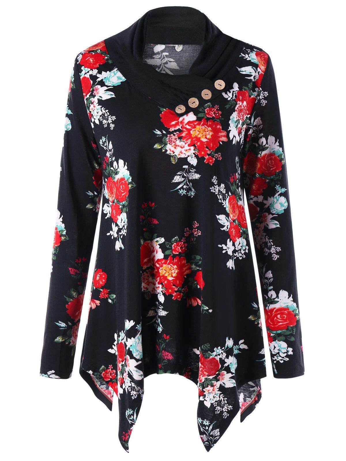 

Heap Collar Floral Print Asymmetric Tunic Top