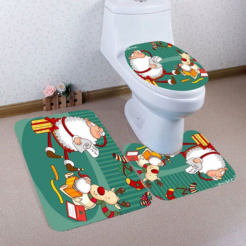 

3Pcs Cartoon Father Christmas Printed Bathroom Mats Set, Colorful