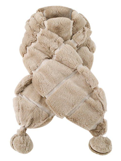 

Vintage Fuzzy Ball Embellished Faux Fur Scarf, Light coffee