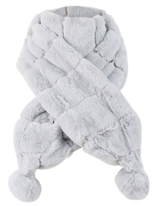 

Vintage Fuzzy Ball Embellished Faux Fur Scarf, Gray