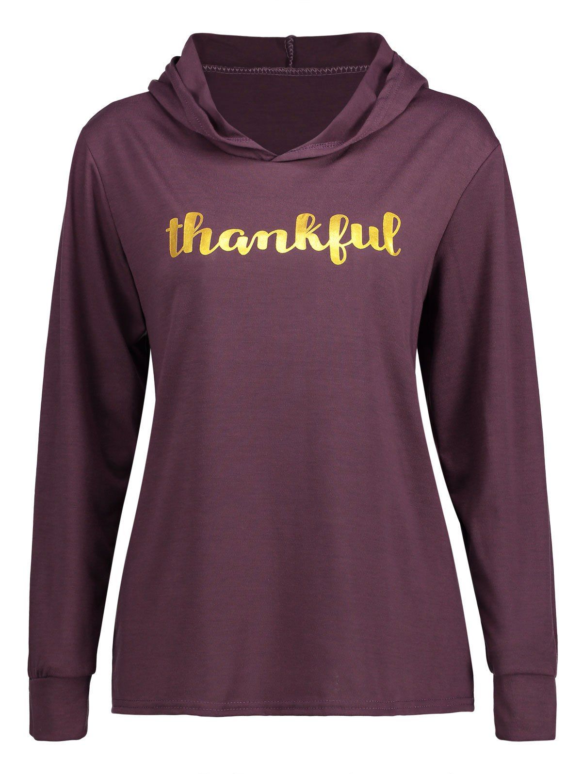 

Thankful Letter Print Thanksgiving Hoodie, Purple
