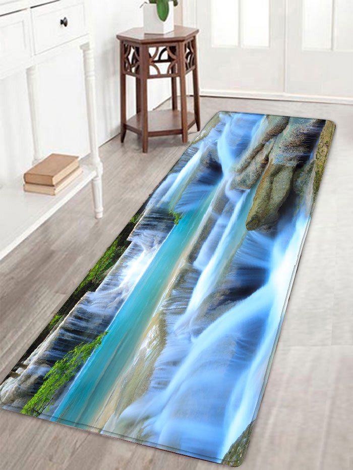 

3D Stream Landscape Print Nonslip Flannel Bath Rug, Colormix