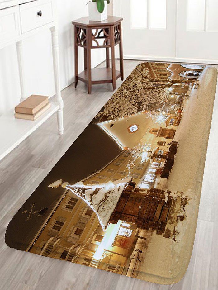 

Christmas Snowscape Printed Skidproof Flannel Bath Rug, Colormix