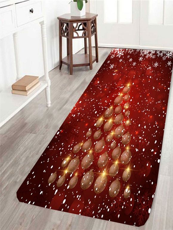 Tapis Antidérapant Motif Boules Formant un Sapin de Noël - Rouge W24 INCH * L71 INCH