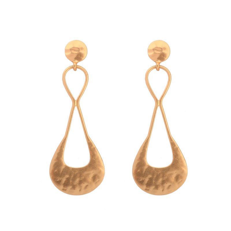

Metal Geometric Hammered Drop Earrings, Golden