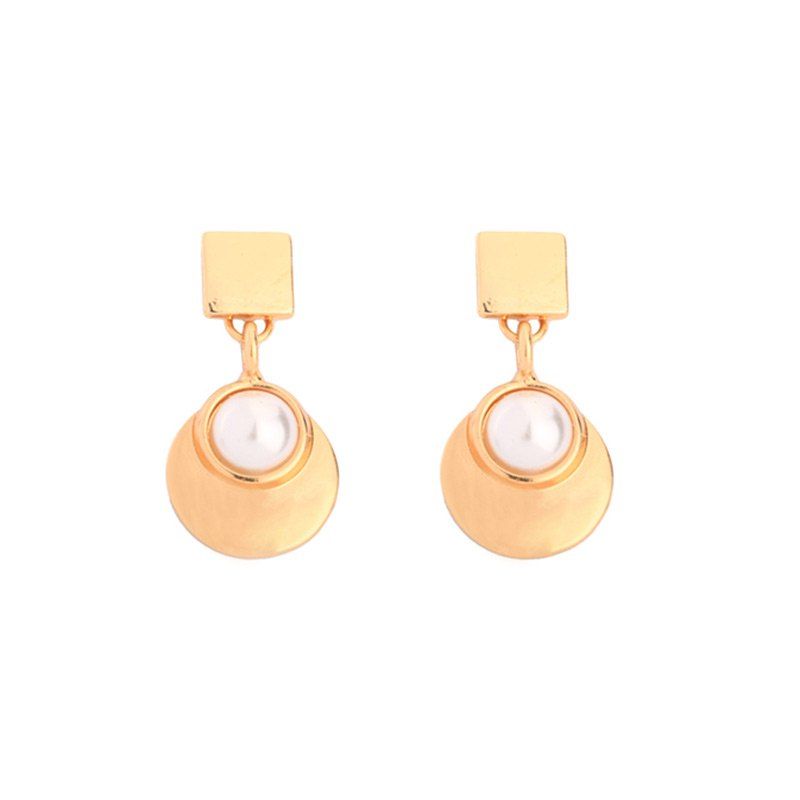 

Metal Geometric Faux Pearl Drop Earrings, Golden