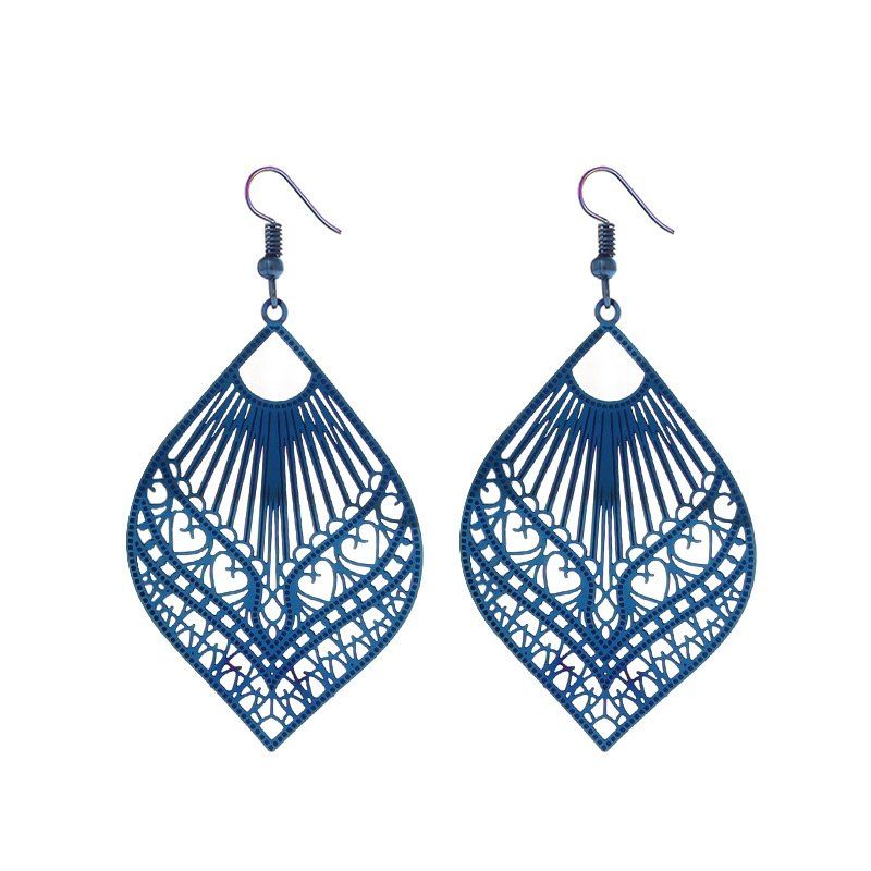 

Leaf Hook Earrings, Blue
