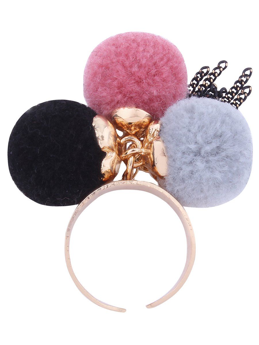 

Charm Fuzzy Ball Fringed Chain Cuff Ring, Pink