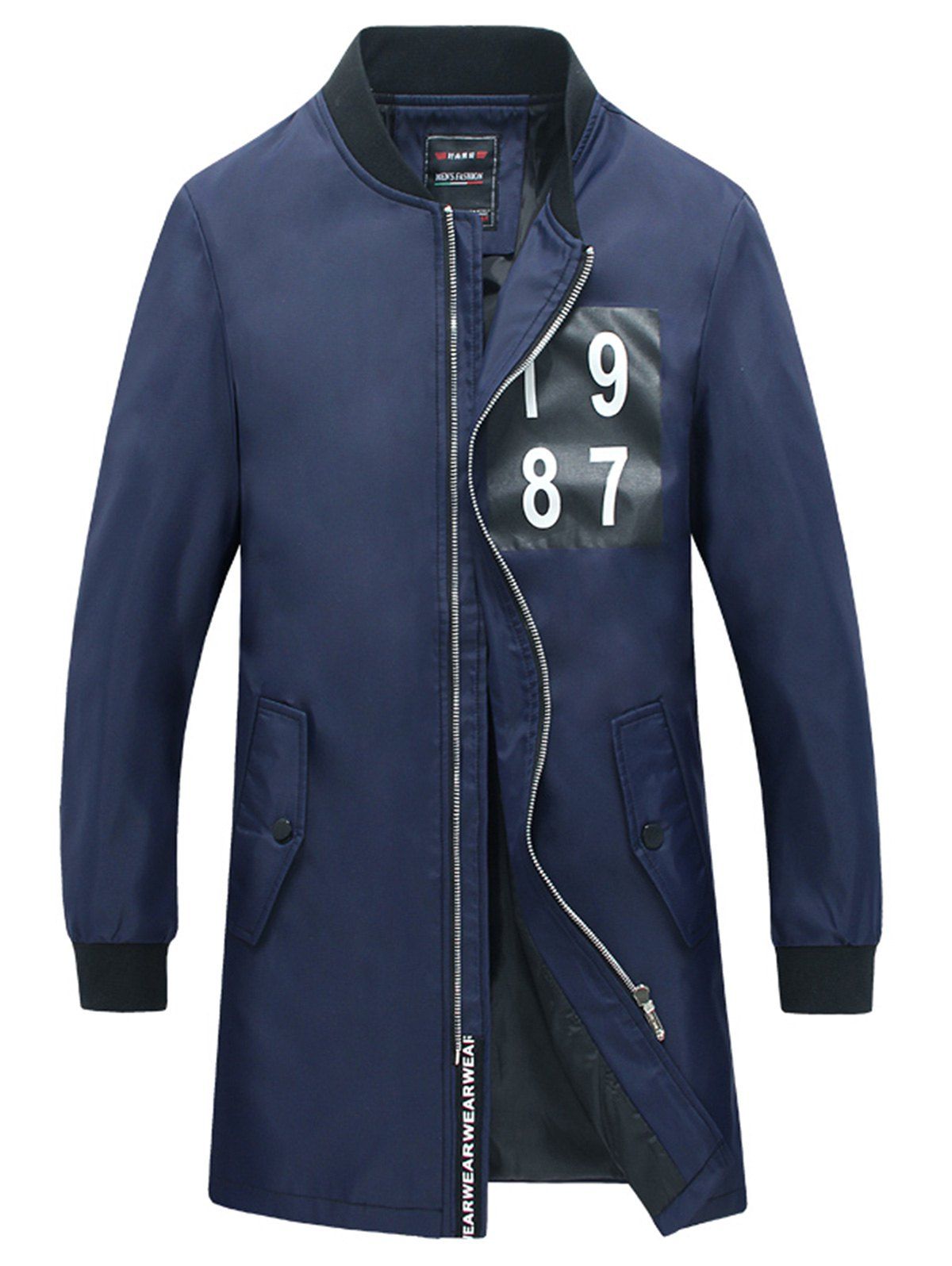 

Snap Button Pocket Number Print Coat, Blue
