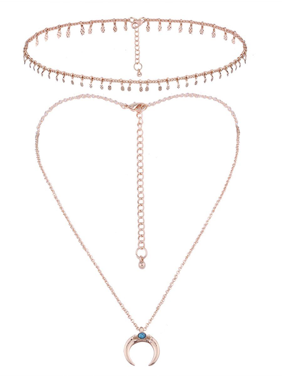 

Tribal Moon Chain Pendant Necklace Set, Golden