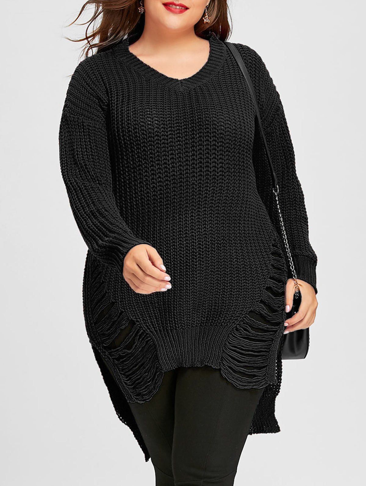 plus size ripped sweater dress