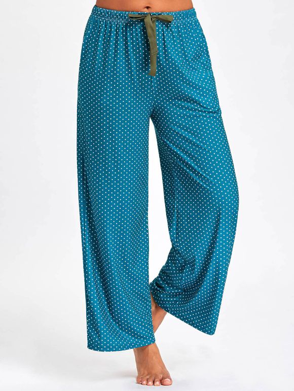 Pantalon Pyjama à Pois et avec Cordon de Serrage à la Taille - Vert profond L