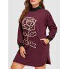 Sweatshirt Tunique Faux Col en Molleton Motif Rose Graphique Rose Grande Taille - Rouge vineux 2XL