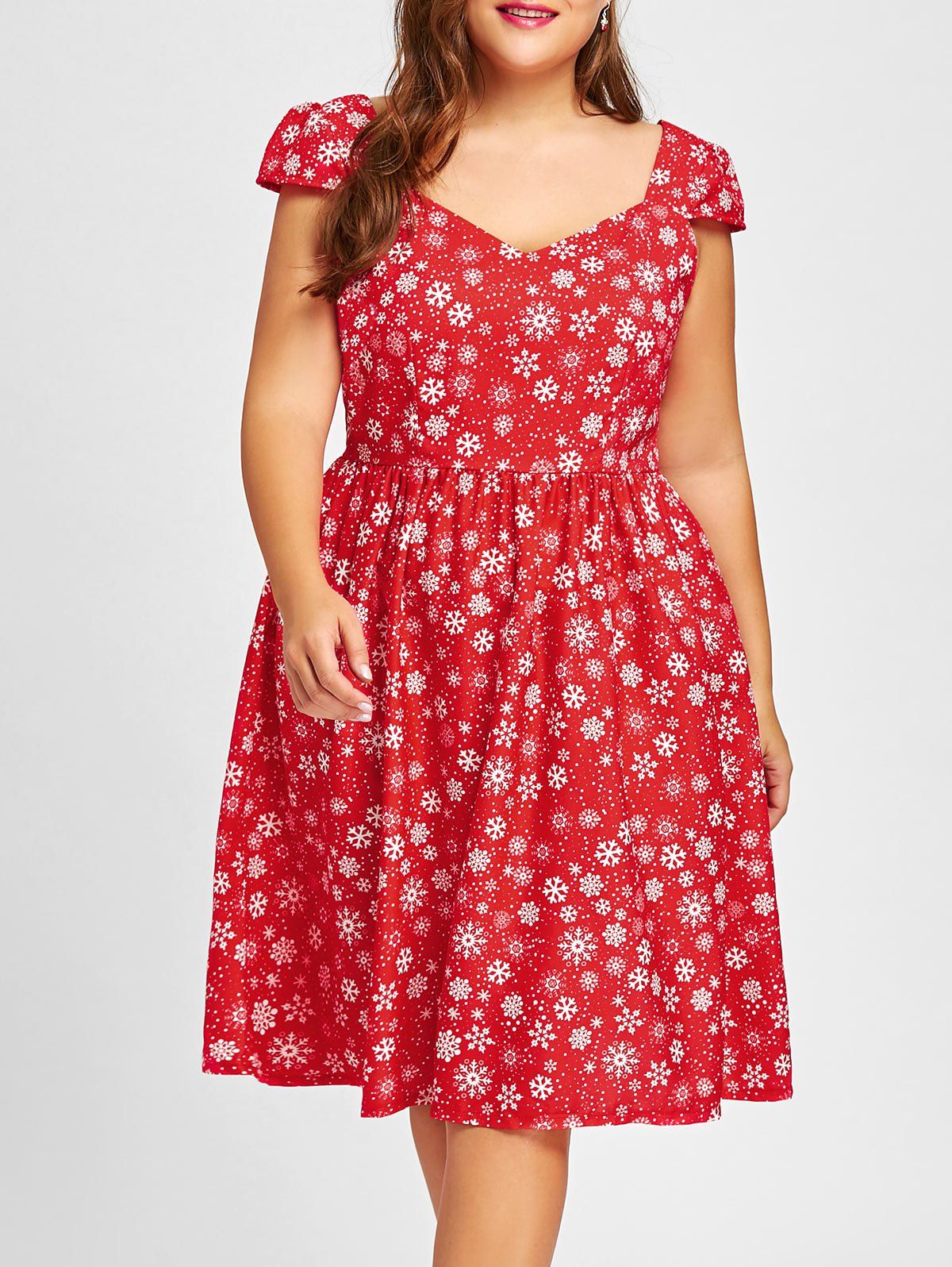 

Plus Size Christmas Snowflake Sweetheart Dress, Red