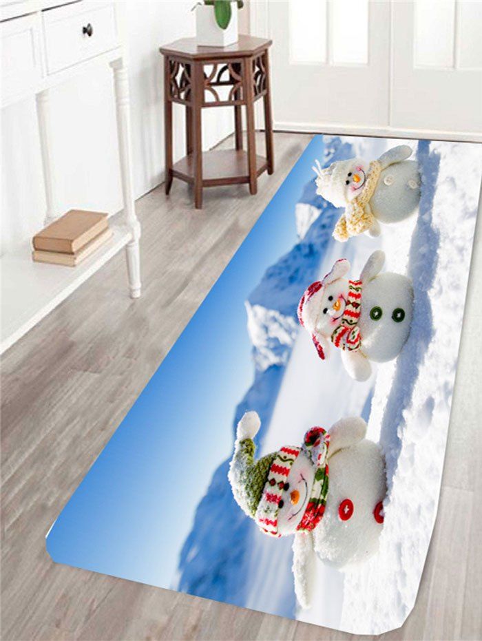 

Three Christmas Snowmen Print Antiskid Area Rug, Blue and white