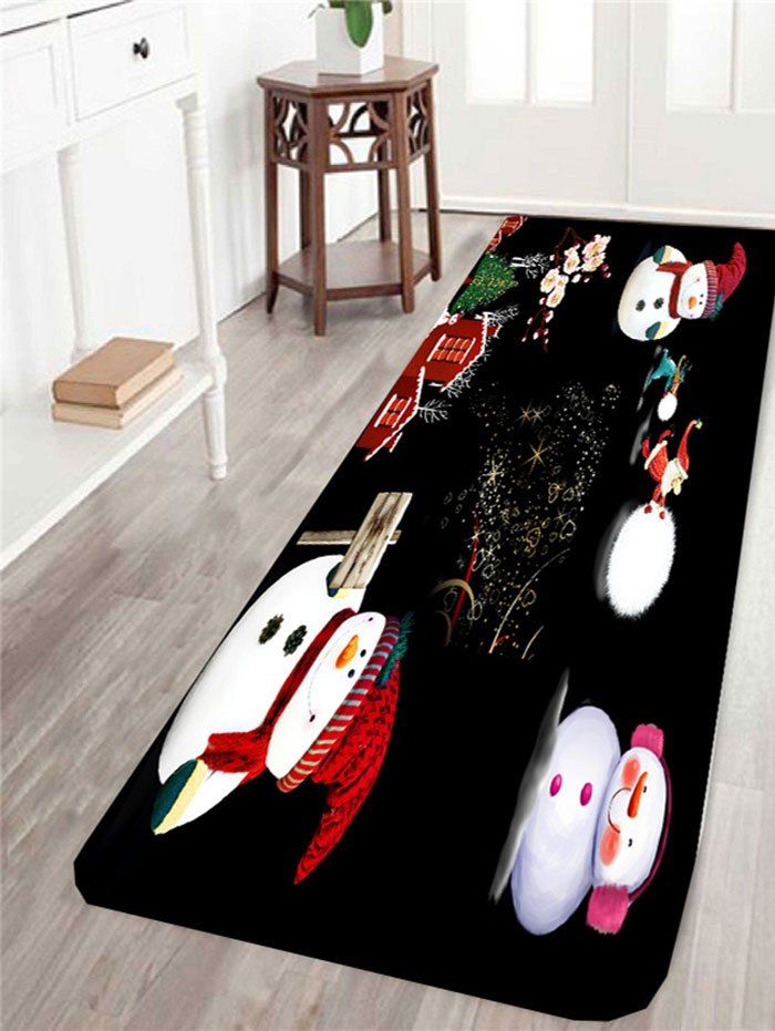 

Skidproof Happy Christmas Snowman Family Patterned Rug, Black and white and red